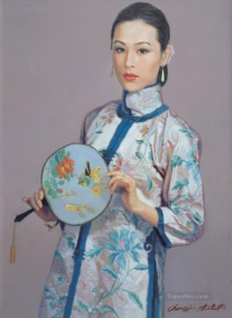 Chica con abanico chino Chen Yifei Pinturas al óleo